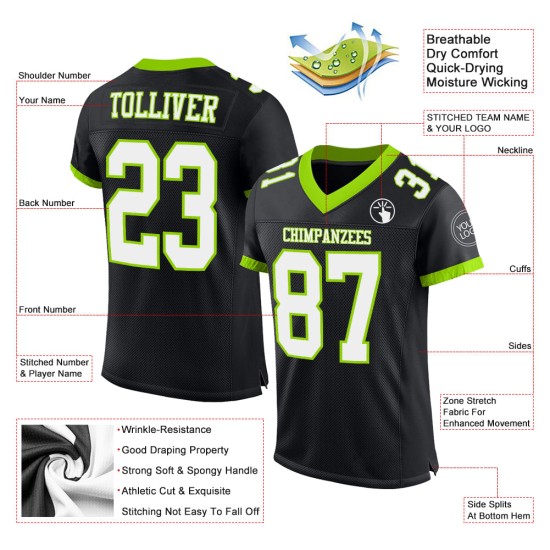 Maillot de football noir vert blanc-fluo personnalisé en maille authentique Maillot de football noir vert blanc-fluo personnalisé en maille authentique