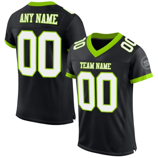 Maillot de football noir vert blanc-fluo personnalisé en maille authentique Maillot de football noir vert blanc-fluo personnalisé en maille authentique