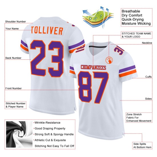 Maillot de football authentique en maille violet-orange blanc personnalisé Maillot de football authentique en maille violet-orange blanc personnalisé
