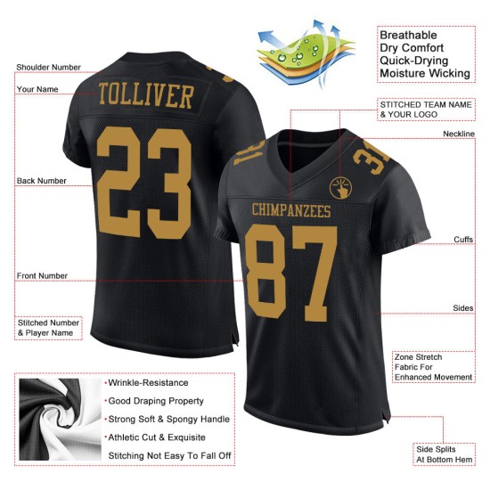 Maillot de football noir authentique personnalisé en maille dorée Maillot de football noir authentique personnalisé en maille dorée