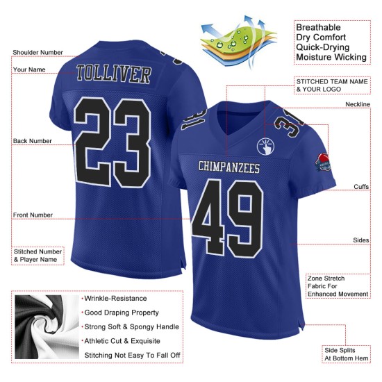 Maillot de football authentique personnalisé en maille noir et blanc Royal Maillot de football authentique personnalisé en maille noir et blanc Royal