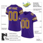 Maillot de football personnalisé en maille authentique vieil or-blanc violet Maillot de football personnalisé en maille authentique vieil or-blanc violet