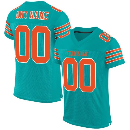 Maillot de football personnalisé en maille authentique orange-blanc Aqua Maillot de football personnalisé en maille authentique orange-blanc Aqua