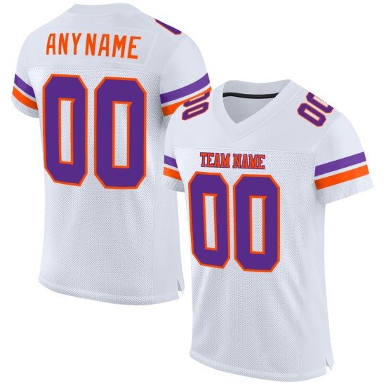Maillot de football authentique en maille violet-orange blanc personnalisé Maillot de football authentique en maille violet-orange blanc personnalisé