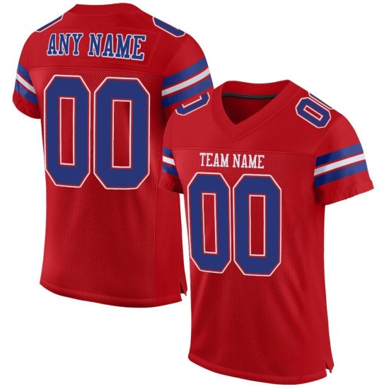 Maillot de football authentique en maille rouge personnalisé bleu royal et blanc Maillot de football authentique en maille rouge personnalisé bleu royal et blanc