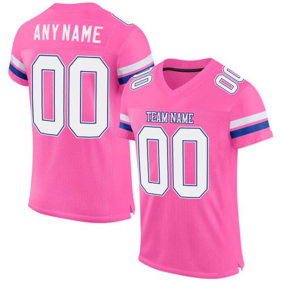 Maillot de football personnalisé en maille blanc-rose royal authentique Maillot de football personnalisé en maille blanc-rose royal authentique