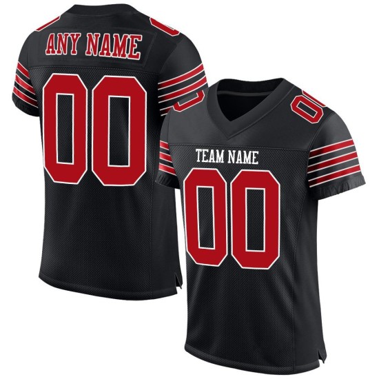 Maillot de football en maille noire rouge et blanc, authentique et personnalisé Maillot de football en maille noire rouge et blanc, authentique et personnalisé