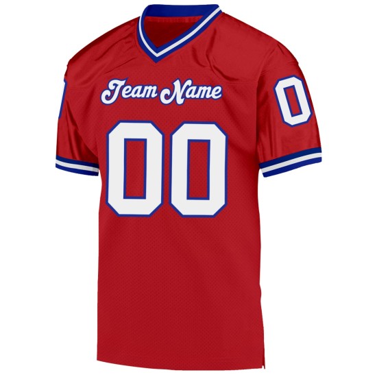 Maillot de football en maille blanc-rouge royal, authentique et personnalisé Maillot de football en maille blanc-rouge royal, authentique et personnalisé