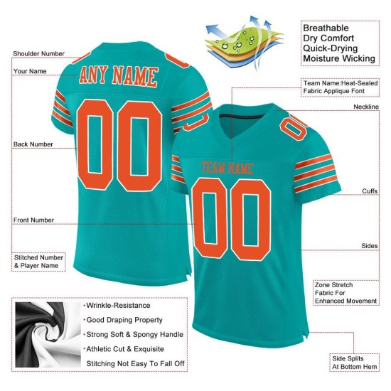 Maillot de football personnalisé en maille authentique orange-blanc Aqua Maillot de football personnalisé en maille authentique orange-blanc Aqua