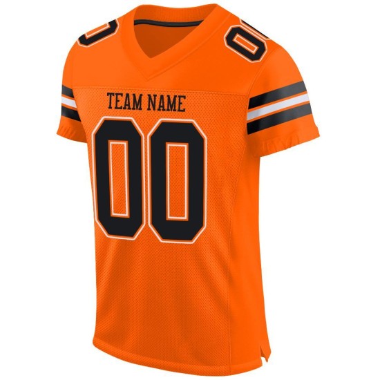 Maillot de football orange en maille authentique noir-blanc personnalisé Maillot de football orange en maille authentique noir-blanc personnalisé