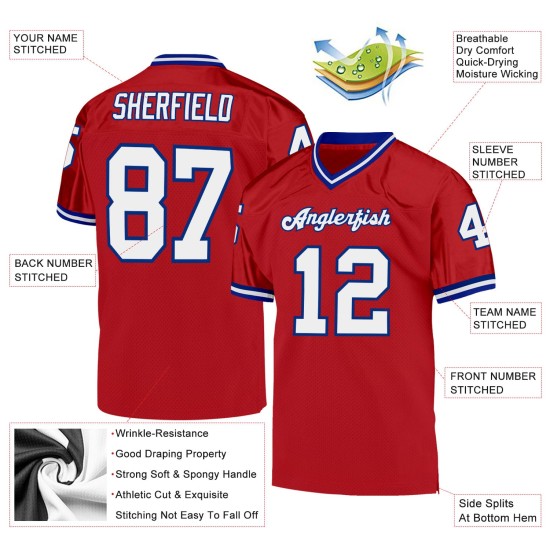 Maillot de football en maille blanc-rouge royal, authentique et personnalisé Maillot de football en maille blanc-rouge royal, authentique et personnalisé