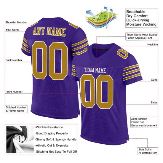 Maillot de football violet authentique personnalisé en maille or-blanc Maillot de football violet authentique personnalisé en maille or-blanc