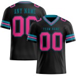 Maillot de football noir personnalisé rose-bleu sarcelle authentique en maille Maillot de football noir personnalisé rose-bleu sarcelle authentique en maille