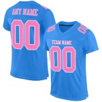 Maillot de football personnalisé authentique rose poudré-blanc bleu en maille Maillot de football personnalisé authentique rose poudré-blanc bleu en maille