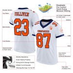 Maillot de football personnalisé en maille orange-bleu marine blanc authentique Maillot de football personnalisé en maille orange-bleu marine blanc authentique