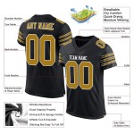 Maillot de football authentique en maille noire, personnalisé, doré et blanc Maillot de football authentique en maille noire, personnalisé, doré et blanc