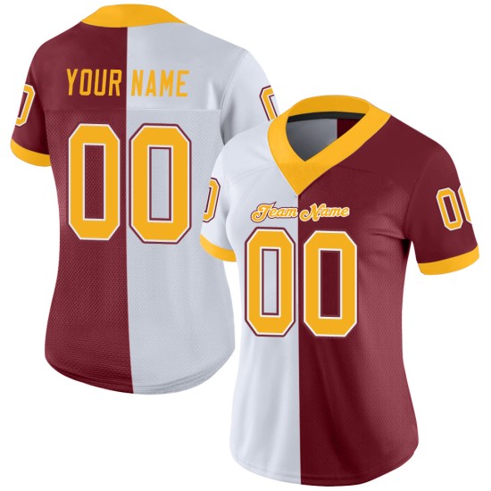 Maillot de football personnalisé en maille or-blanc, bordeaux, mode Maillot de football personnalisé en maille or-blanc, bordeaux, mode