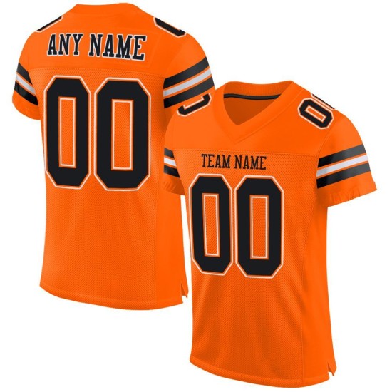 Maillot de football orange en maille authentique noir-blanc personnalisé Maillot de football orange en maille authentique noir-blanc personnalisé
