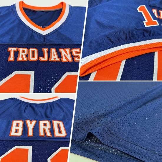 Maillot de football personnalisé en maille rétro bleu marine authentique orange-blanc Maillot de football personnalisé en maille rétro bleu marine authentique orange-blanc
